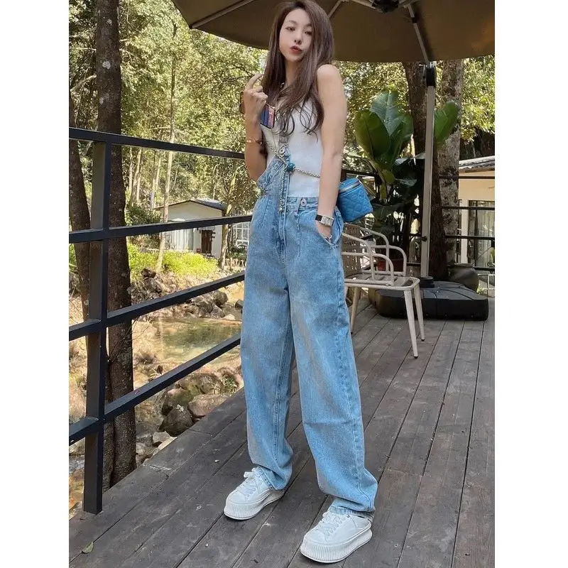 

Distressed Jeans Single Shoulder Strap Pants Women New Design Sense Niche Fashion Irregular Strap Jeans