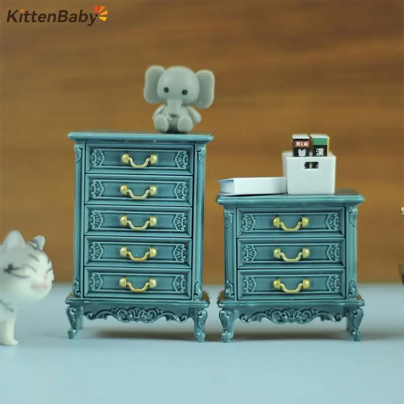 1/12 Dollhouse Miniature Chest Of Drawers Bedroom Bedside Table Storage Drawer Cabinet Model DIY Doll House Decor accessories