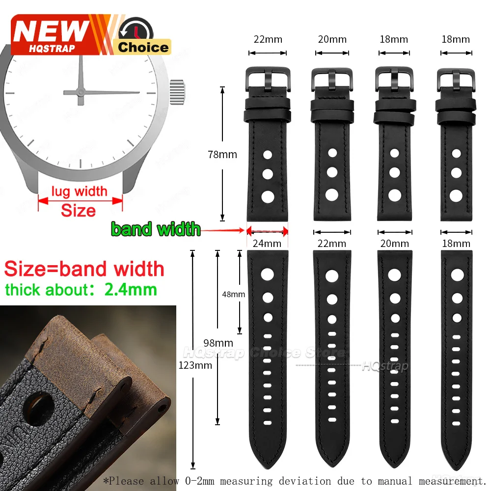 Neues Mattes Vintage-Uhrenarmband 18mm 20mm 22mm 24mm Rindsleder Schwarze Schnalle Lederarmband Smart-Armband für Seiko Armband für Omega – Detail 2