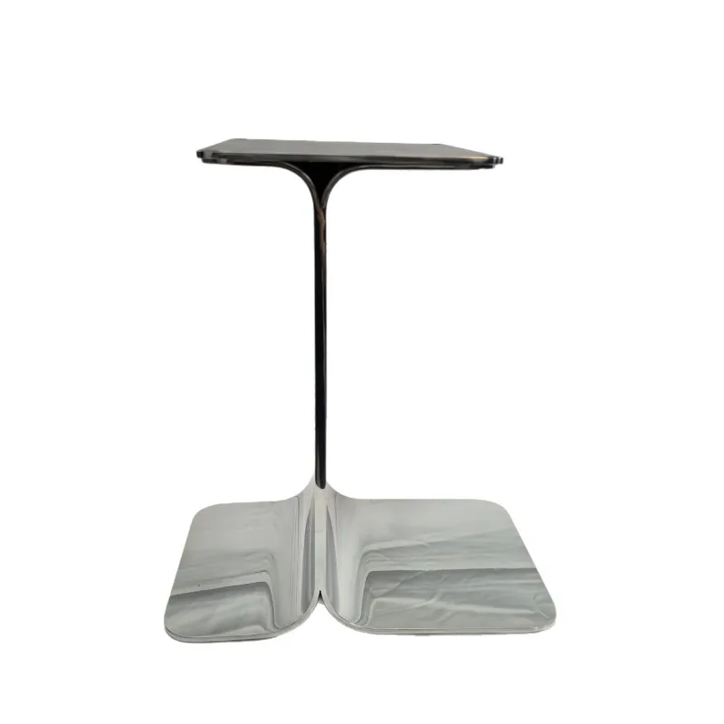 Marble sintered stone slab, carbon steel, black mirror-finished coffee table, tripod, corner table base