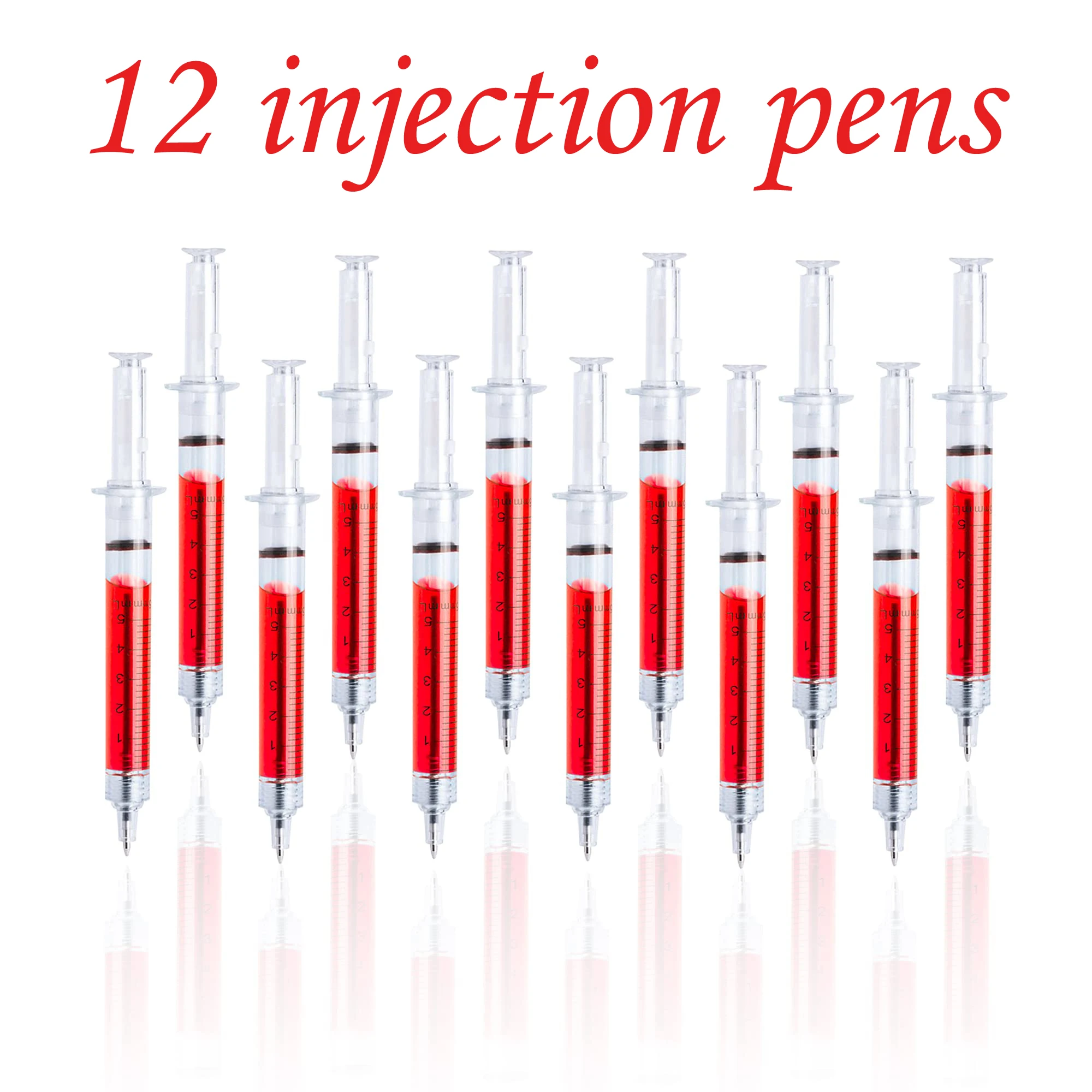 12Pcs Red Injection Type Ball Point Pen Doctor Nurse Gift Liquid Pen Color Red Blue Transmission Syringe Pens