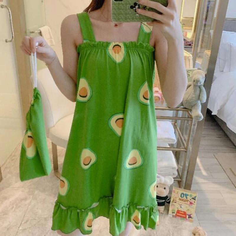 

Nightgowns Women Camis Summer 2XL Homewear Ruched Ruffle Plaid Spaghetti Strap Kawaii Korean Style Womens Printed Leisure New
