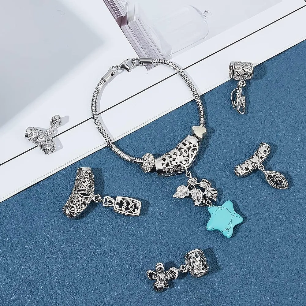 12Pcs Brass Ice Pinch Bails 6 Style Hanger Links with Pendant Bails Connectors Platinum Tube Bails Pendant Filigree Pinch Clip