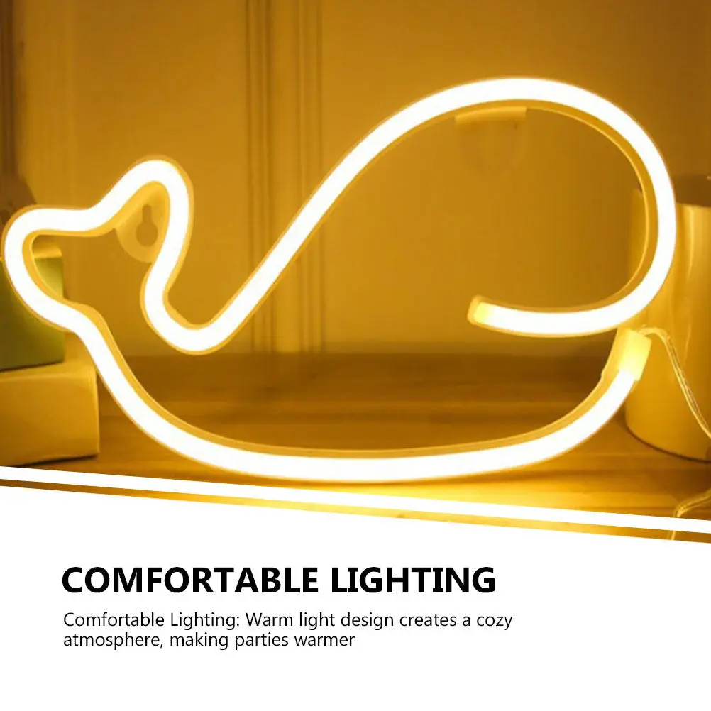 Whale Neon Sign Led Light For Bedroom Wall Decor Birthday Party Home Aesthetic Room Hanging Lamp Decorative Lighting