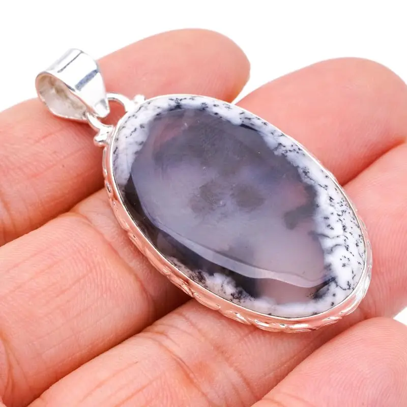 StarGems® Natural Dendritic Opal Handmade 925 Sterling Silver Pendant 2