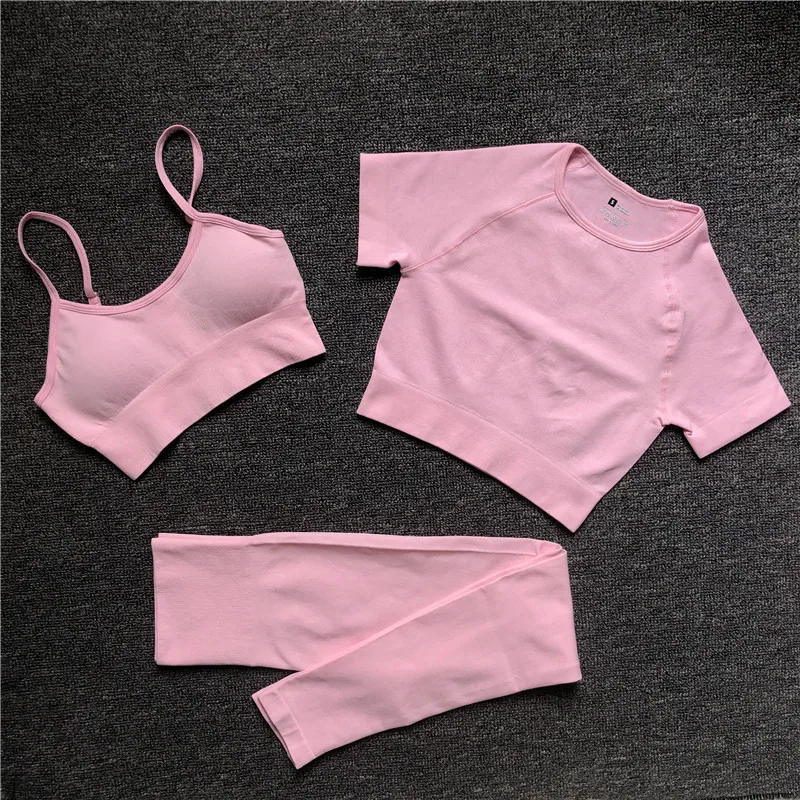 2/3/4PCS Yoga Set Workout Seamless Women Sportswear Gym Clothing Sports Suits Fitness Short Sleeve Crop Top High Waist Leggings