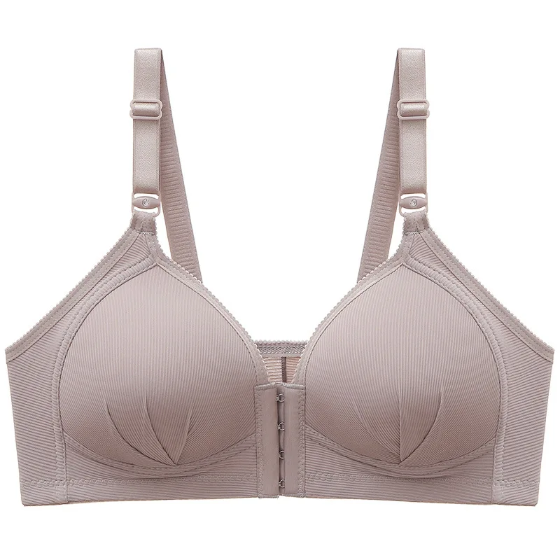 Sujetadores superiores con hebilla frontal para mujer, ropa interior Sexy sin anillo de acero, sección delgada, talla grande, brillante, transpirable, suave, lencería