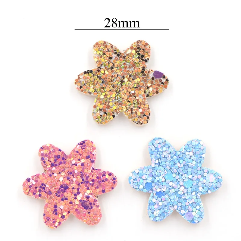 20Pcs 28mm Glitter Paillette Padded Patch Flower Appliques for Craft Clothes Stick Supplies DIY Hair Clips Decor Accessories