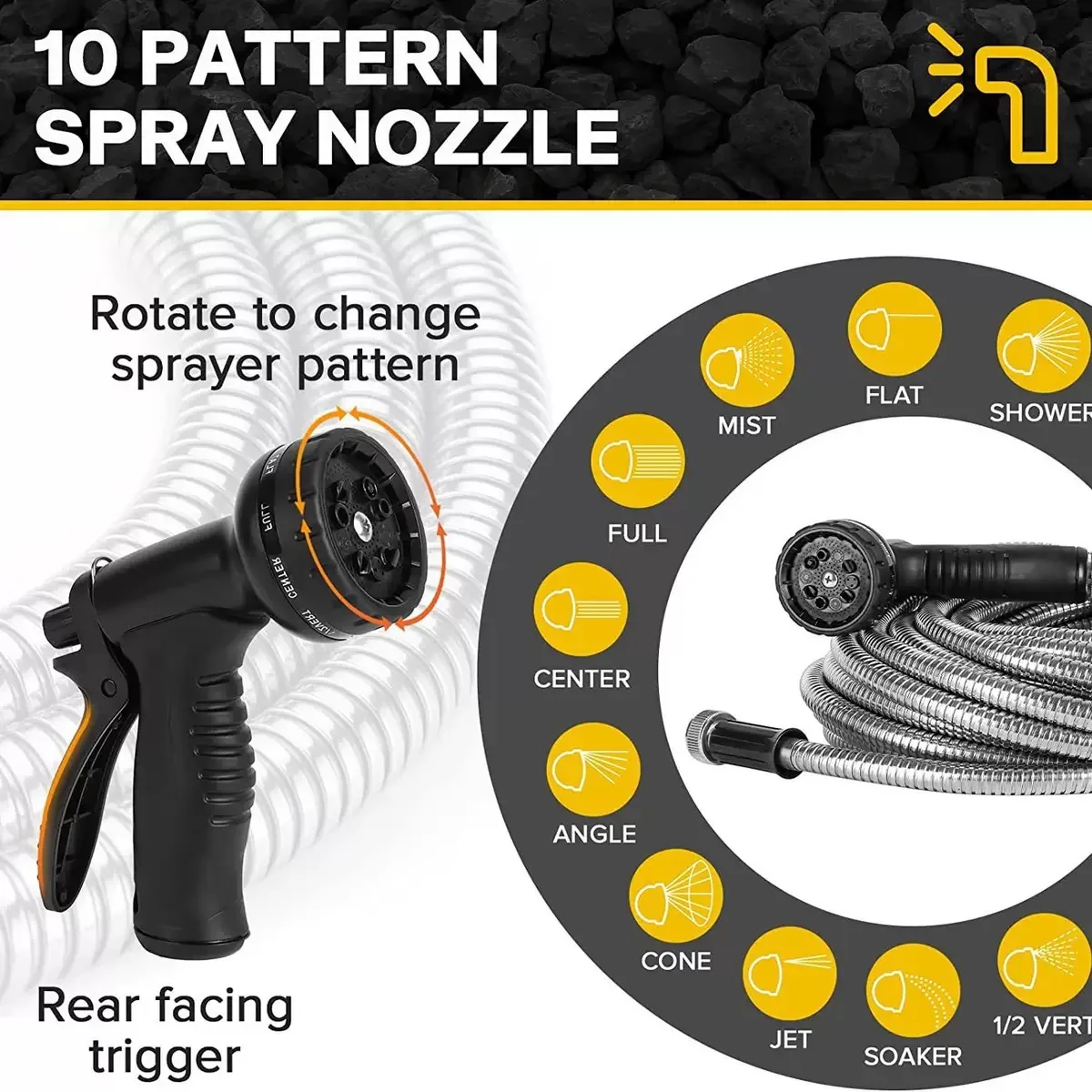 Stainless Steel Garden Water Pipe Outdoor Metal with Dual Nozzles Anti-Twist Tangle Flexible Portable for Watering Plants