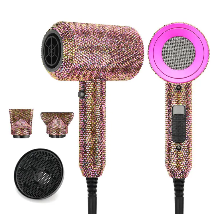 Bling Hair Dryer with Rhinestones Professional Diamond Ionic Blow Dryer for Hotel Outdoor Travel Use