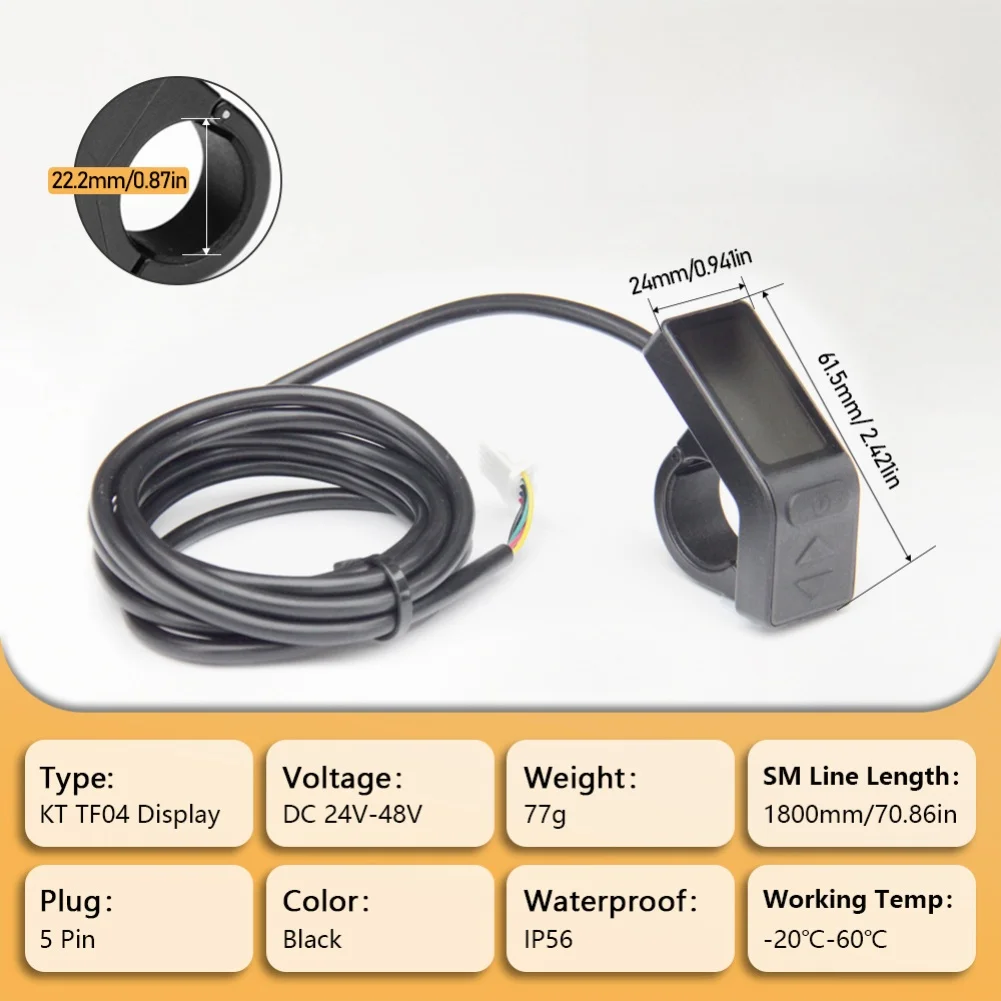 KT-TF04 Kompatibles LCD-Display für Elektrofahrräder mit Unterstützung für 24V, 36V, 48V Eingang und Ausgestattet mit SM Wasserdichtem Anschluss – Detail 6