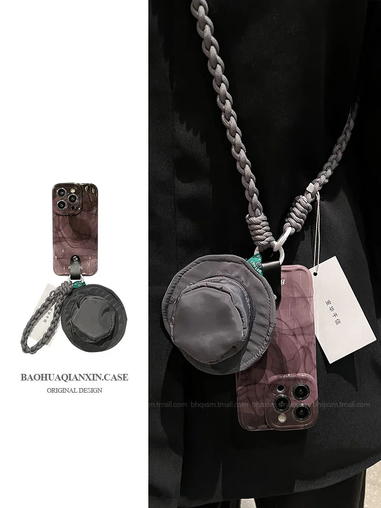 

Серая мраморная рыбацкая шляпа премиум-класса, дорожная маленькая сумка для телефона Apple 15promax, чехол для iPhone 16, ниша 14promax со шнурком 13 pro