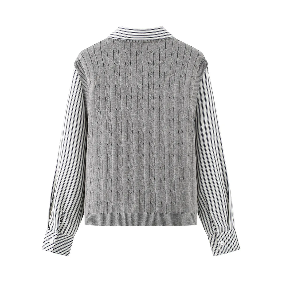 Nouveau 2025 hiver coton mélange pull, femmes revers rayures, Mori Girl Chic tricot ample faux 2 pièces pull pull T5N528CC