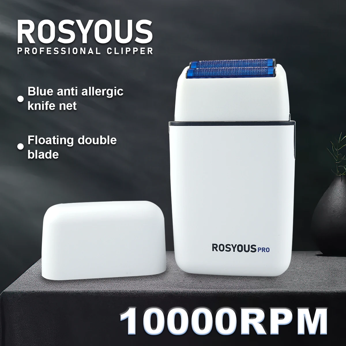 

Профессиональная машинка для стрижки волос ROSYOUS RS620, двойная фольга, синий гипоаллергенный нож, сетка, 10000 об/мин, USB беспроводной мужской станок для бритья