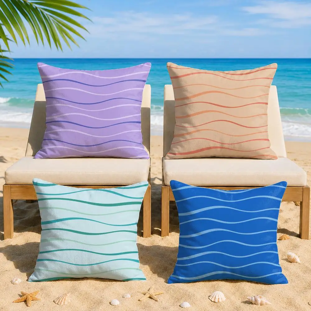Wave Lines Cushion Cover Short Plush Soft Double-Sided Printing Pillow Case Cozy Sofa Bedroom Home Decor Gift