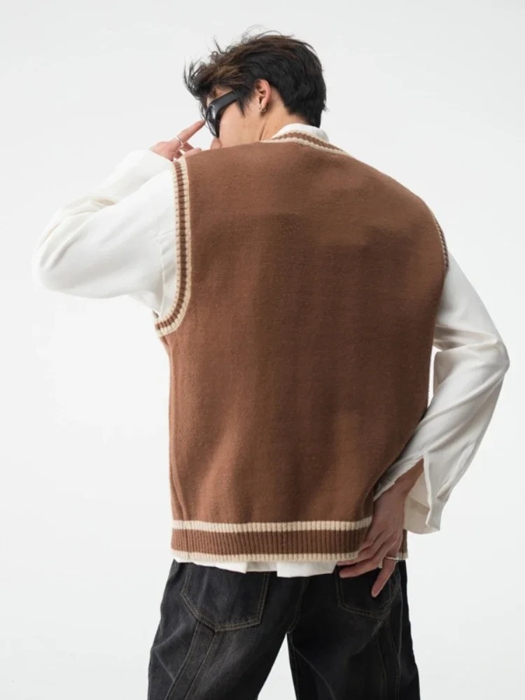 Sweater Vest Men All-match Slouchy Temperament Simple Knitwear High Street Korean Style Harajuku Sleeveless Autumn Youthful Chic