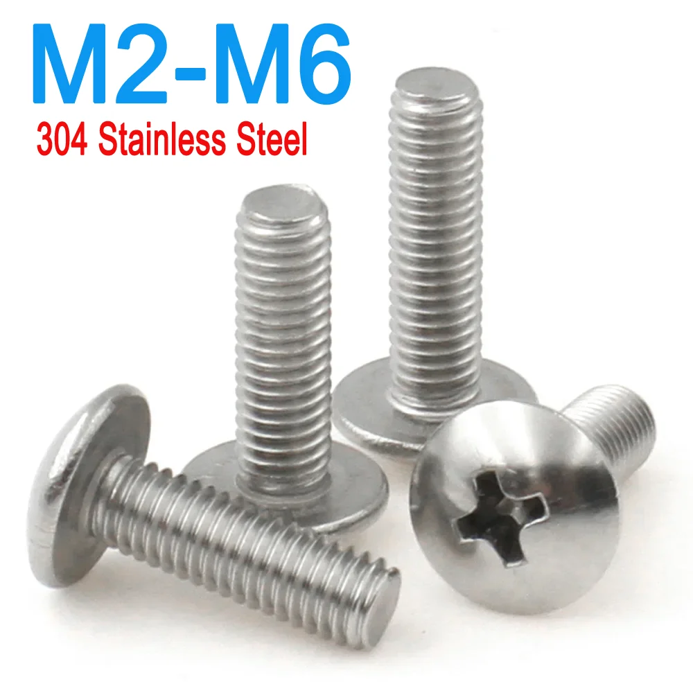 10/50PCS length 3~ 50mm M2 M2.5 M3 M4 M5 M6 A2-70 304 Stainless Steel Phillips Braguero Flat Head Large Round Cross Bolt
