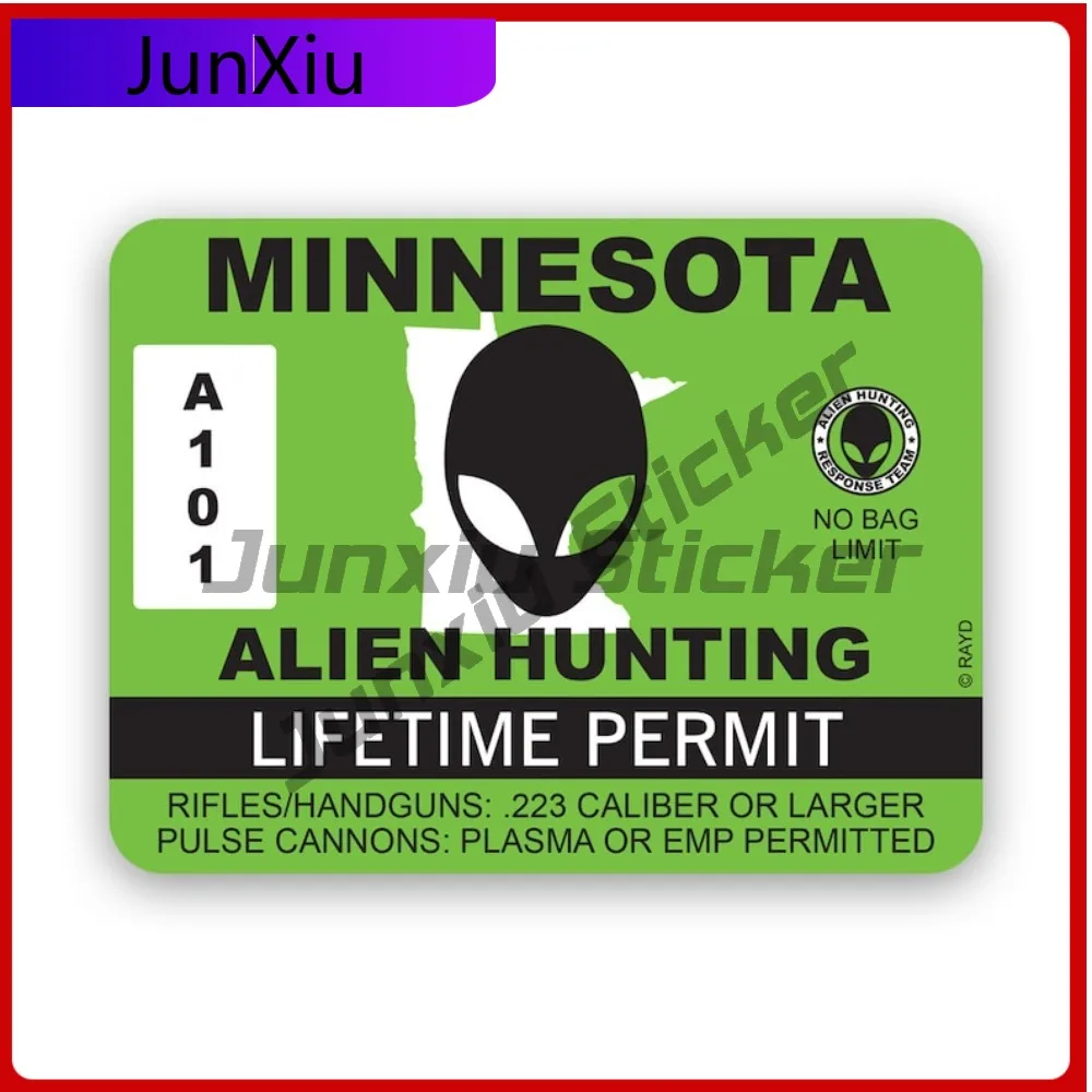 

Minnesota Alien Hunting Permit Sticker Waterproof Cool Bumper Waterproof Vinyl Decal For Refrigerators Decor Sticker Creative