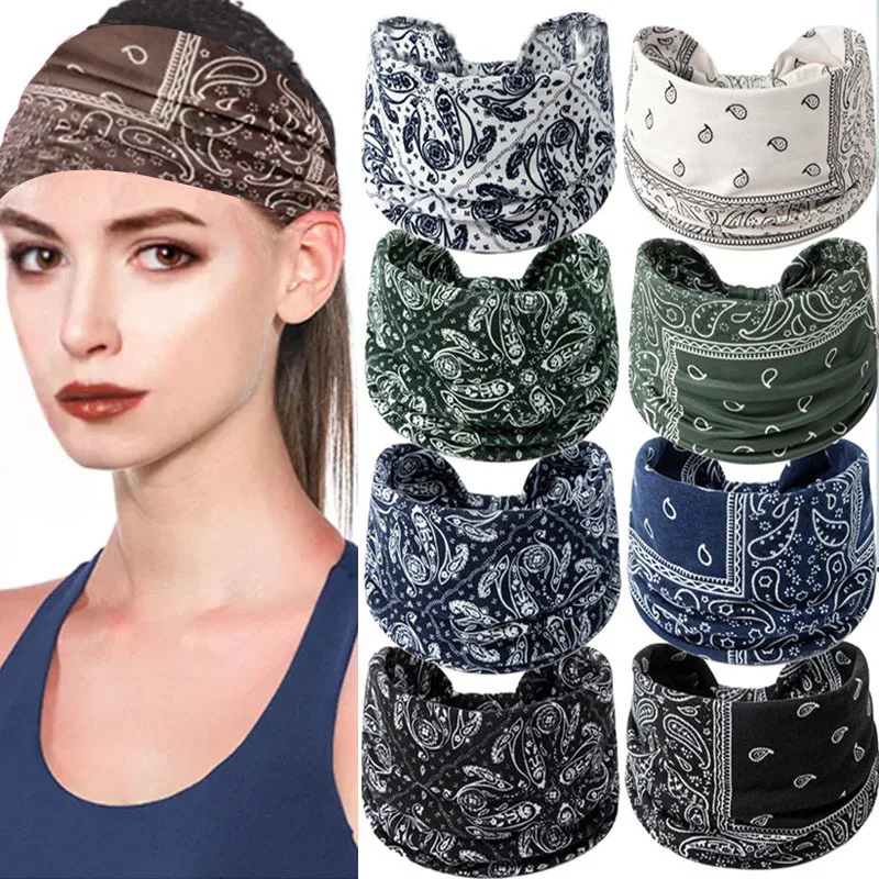 カシューナッツの花の結び目模様の幅広ヨガスポーツ用伸縮性コットンヘアバンド