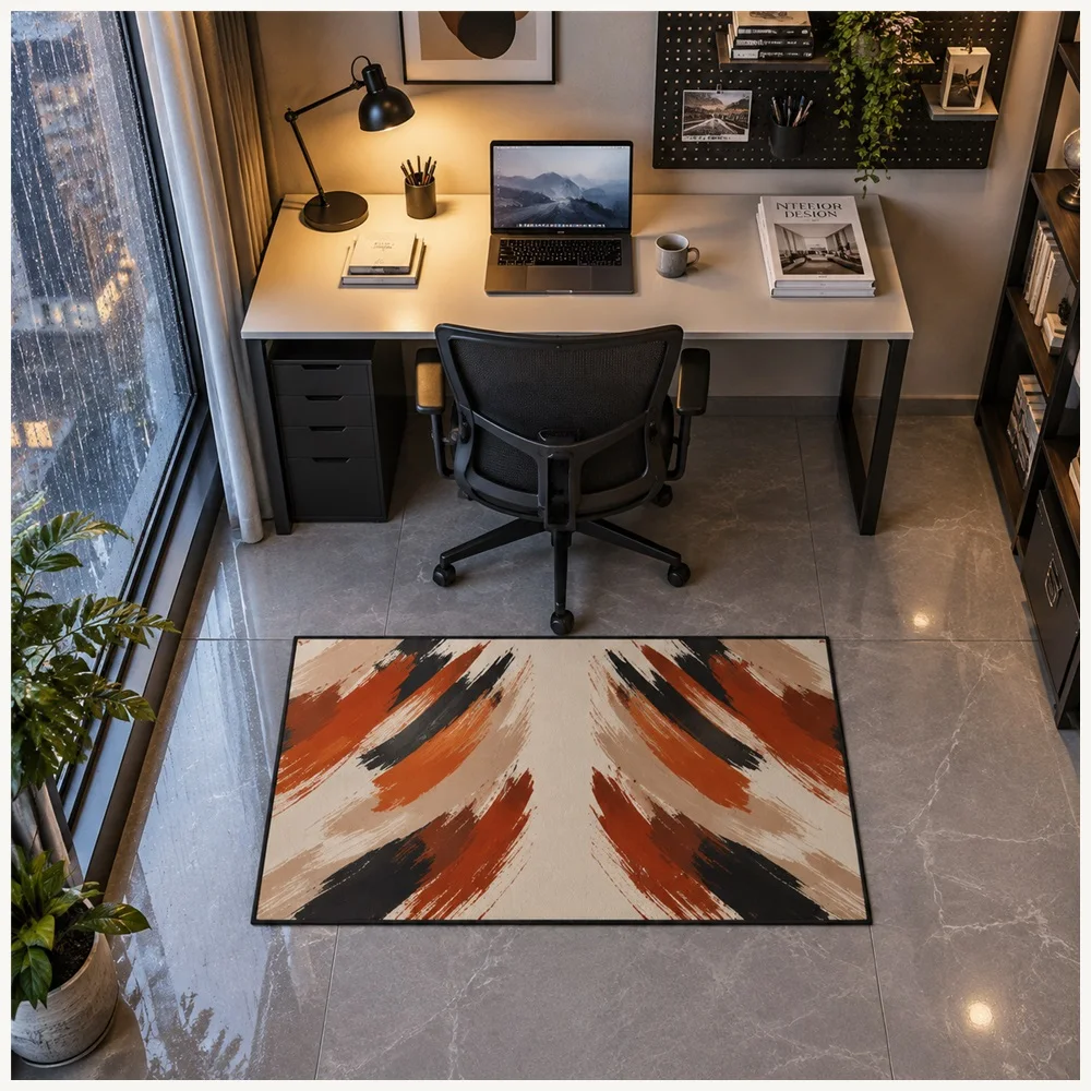 VIKAMA Abstract Expressionist Strokes Door Mat, Non Slip Easy Clean Flannel Rug, Modern Art Floor Mat for Bathroom, Bedroom