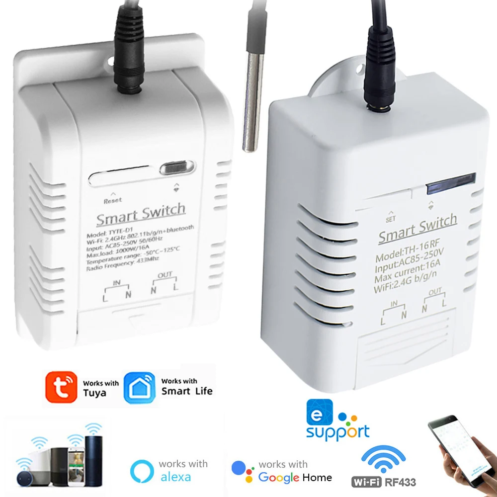 Tuya/Ewelink inteligentny przełącznik Wifi temperatury 16A inteligentny termostat monitorujący kompatybilny z Alexa Google Home