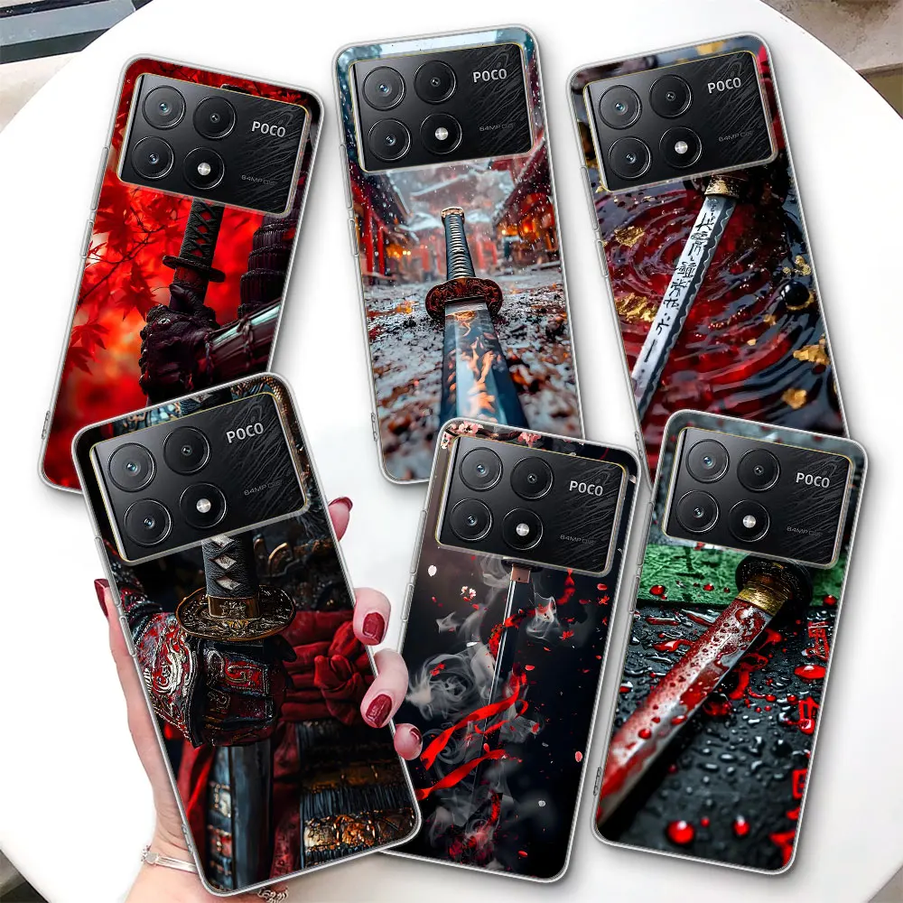 Japan Samurai Sword Fishion Case for Xiaomi Poco M7 F7 Ultra F4 X6 M3 X7 M5s M6 X4 NFC M4 F2 Pro TPU Shockproof Phone Cover