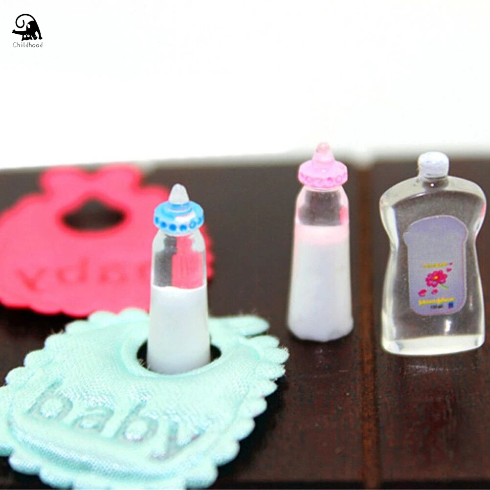 1:12 Dollhouse Miniature Nursery Accessory Gift Shampoo Bibs Baby Bottles Set For Barbie