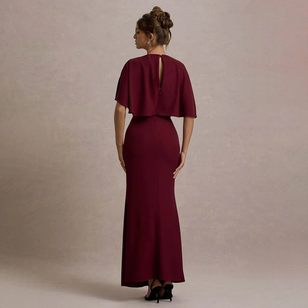 FIGOHR Abito a sirena con maniche a mantella con taglio sul petto stile Europa America da donna Abito a sirena skinny solido stile elegante femminile