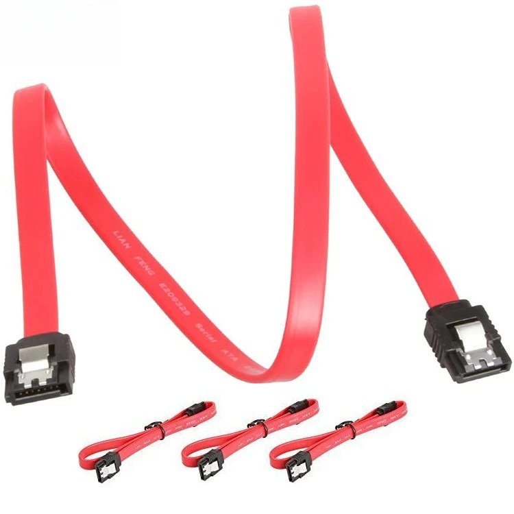 SATA 180도 7핀 암-암 7핀 6Gbps 하드 디스크 서버 케이블 평면 빨간색 라인 길이 0.2M 0.3M 0.5M 1M