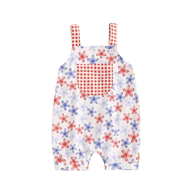 Baby Overall Shorts, Sleeveless Stars Popsicle Print 4th of July Clothing Summer Clothes