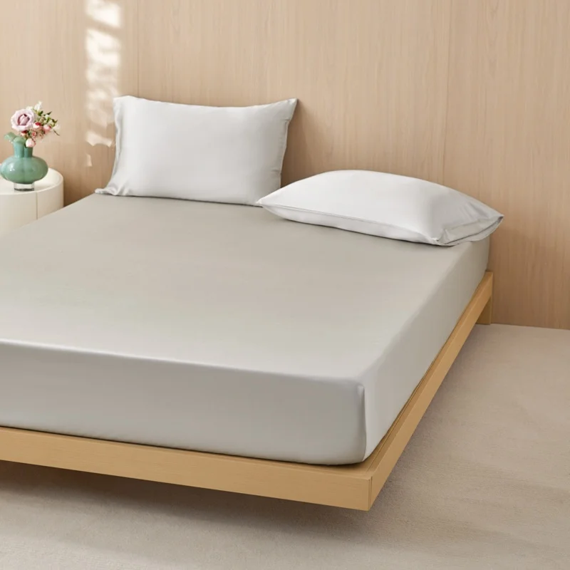 1pc 40cm Deep Pocket Fitted Sheet Soft Breathable Lyocell Mattress Cover 360 Elastic Band Bed Sheets For home Hotel Dorm 135*200
