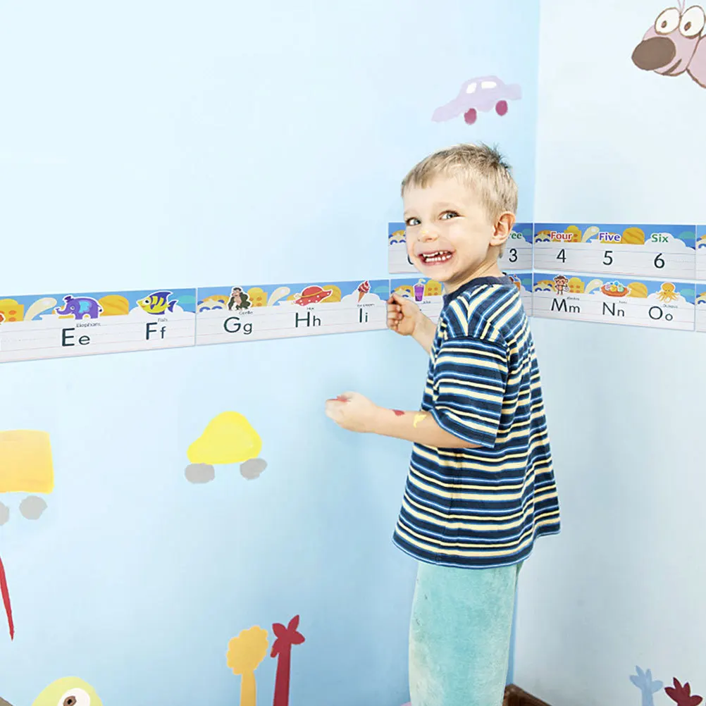 1 set 1 Set 0-9 Numbers 26 English Alphabet Bulletin Board Adhesive Wall Decor For Classroom Number Alphabet Line Teaching Aid