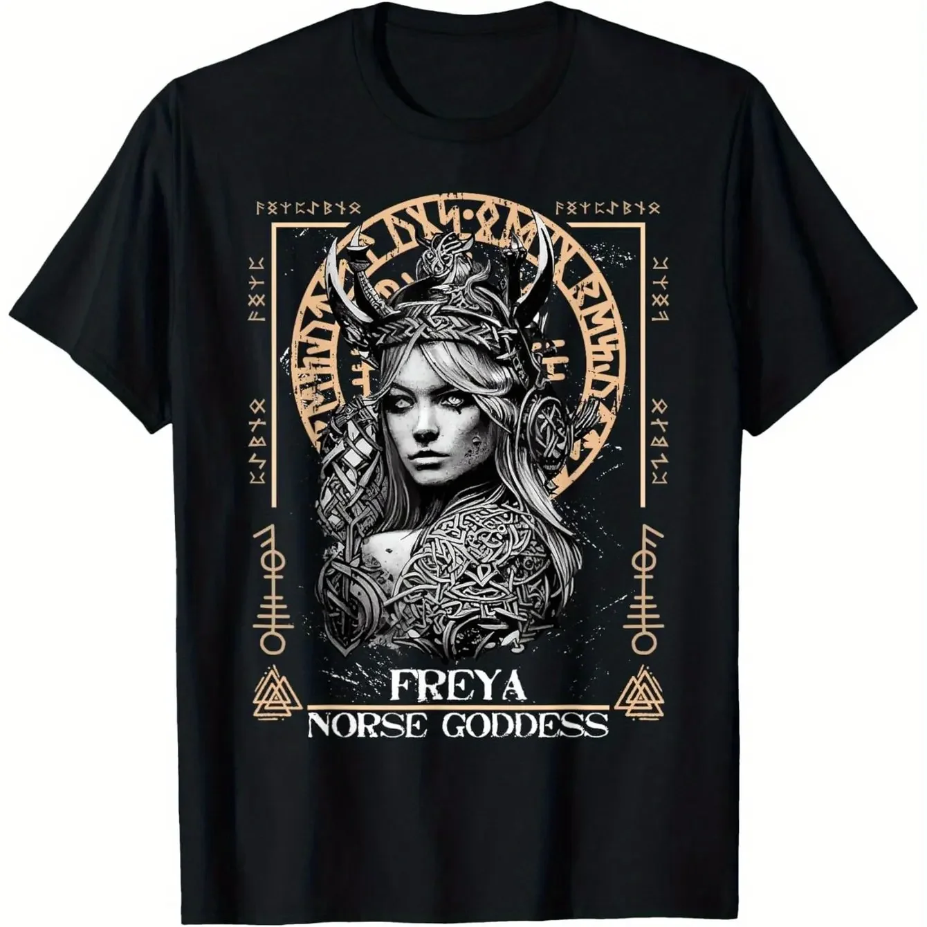 

Norse Goddess Viking Mythology Graphic Tee Breathable Cotton Crewneck T-Shirt for Men
