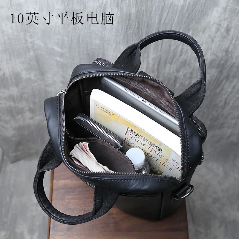 Men's Casual Top Layer Cowhide Mailman Bag Retro Genuine Leather Shoulder Crossbody Bag Vertical Handmade Handbag Briefcase