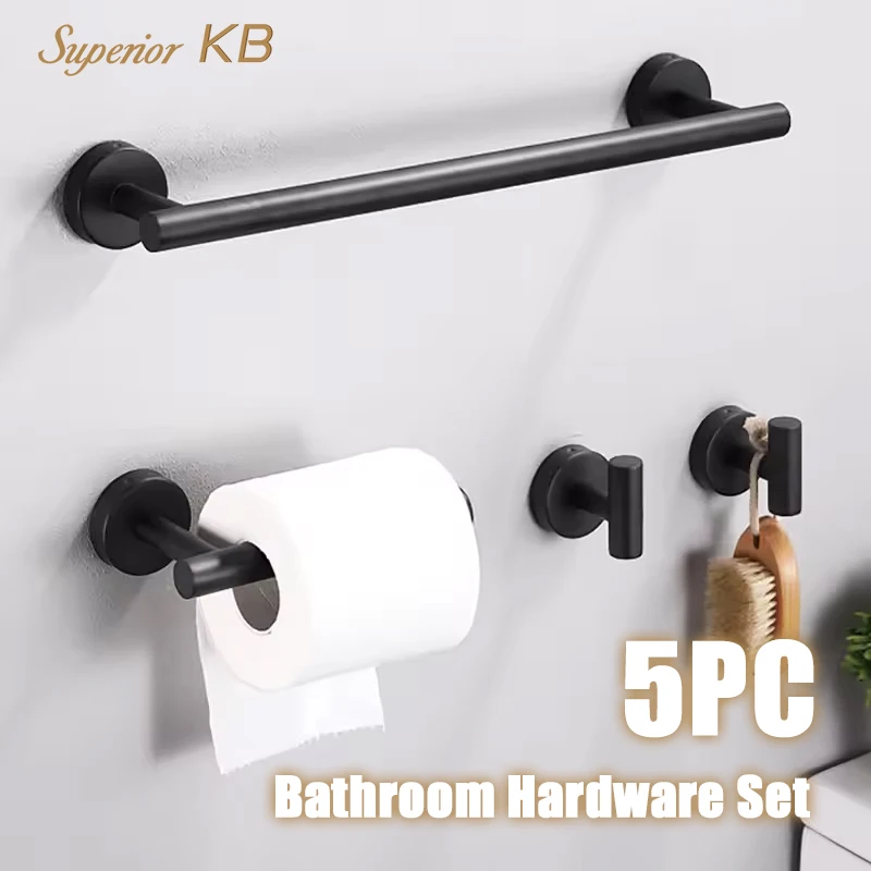 

5PC Bathroom Hardware Set Robe Towel Hooks Toilet Paper Holder Stainless Steel Bathroom Shelf Kit Bathroom Accessory
