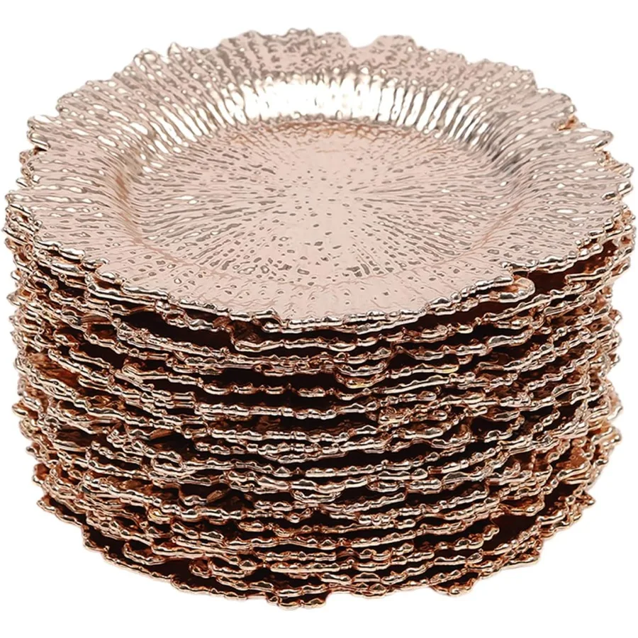 

Набор тарелок для зарядного устройства Круглые тарелки для зарядного устройства 13 дюймов Многоразовые сервировочные тарелки Свадебные декоративные зарядные устройства Узорчатые подносы для закусок с тиснением