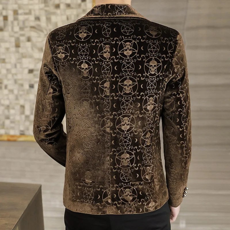 Velvet Jacquard Luxury Blazers For Men Skulls Fashion Slim Fit Spring Quality Soft Comfortable Suits Coat Casual Terno Masculino