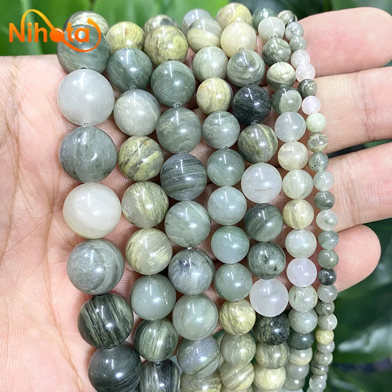 4/6/8/10/12MM Natural Green Grass Stone Beads Round Loose Beads For Jewelry Making Diy Bracelet Earrings Accessories 15'' Strand