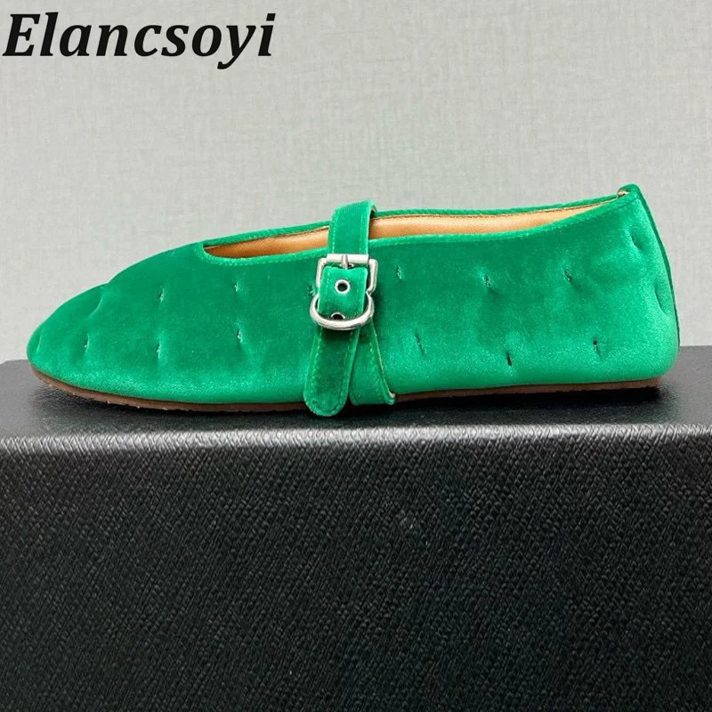 

Spring Autumn New Suede Mary Jane Shoes Single Shoes Women's Round Toe Shallow Mouth Belt Buckle Ballet Shoes Grandma Shoes