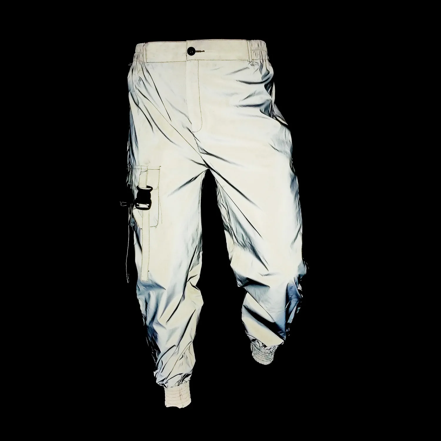 Holographic Reflective Rave Cargo Pants Streetwear Unique Men\'s Reflective Rave Bottoms Festival Fit