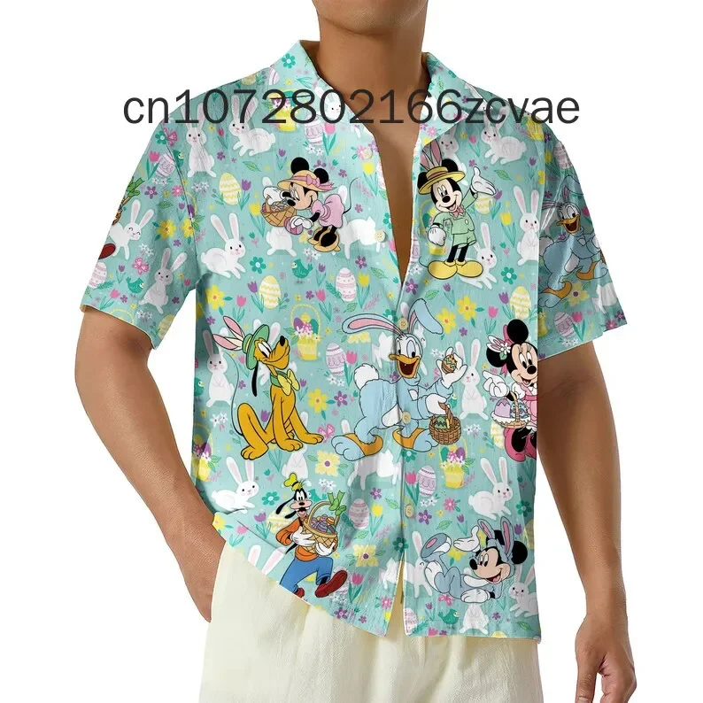 

Disney Valentine's Day Mickey Minnie Hawaiian Shirt Casual Fashion Button Short sleeved Hawaiian Shirt Men's and Women's Shirts