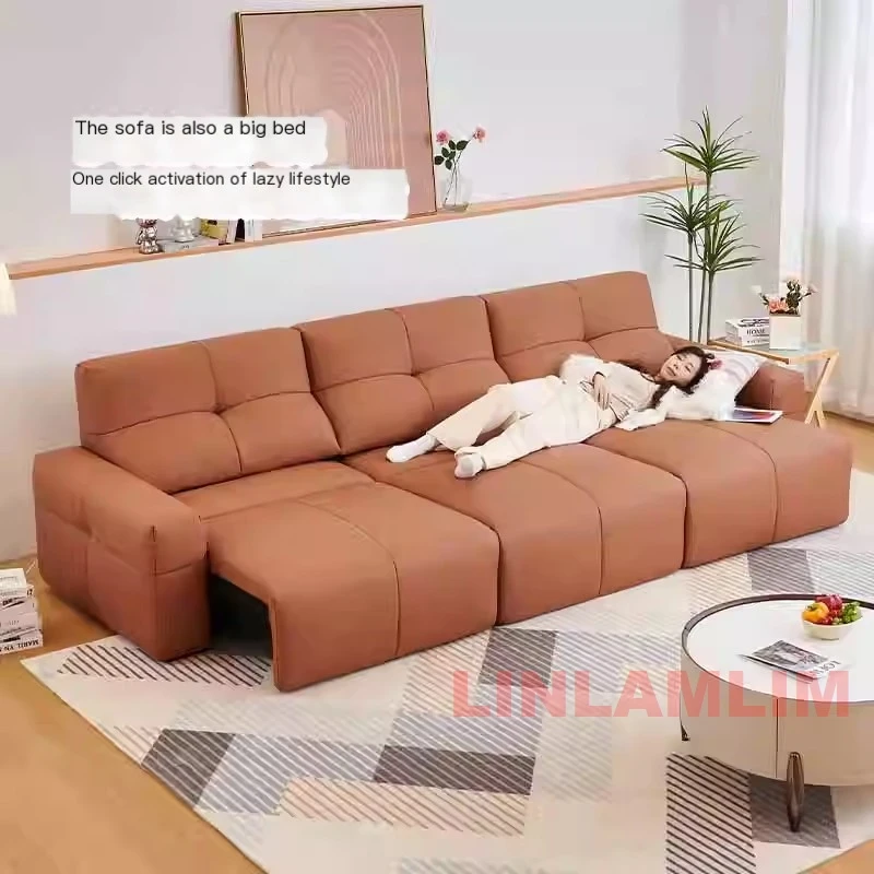 Italian Genuine Leather Couch with Functional seats - Modern Electric Convertible Sofa Bed, Living Room Sleeper Sofa