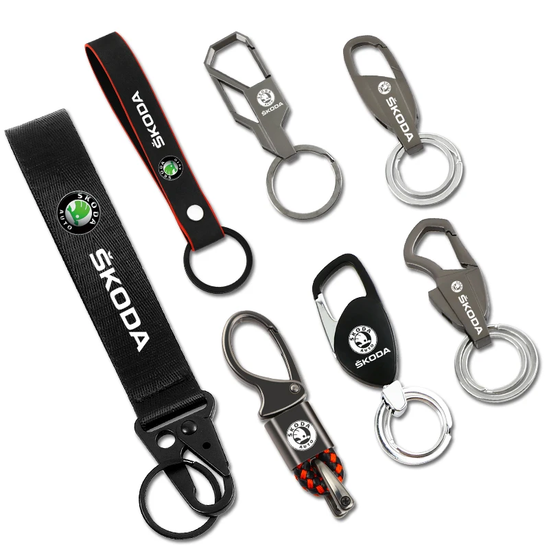 Car Keyring Lanyard Key strap Metal /Leather Car Keychain For Skoda Octavia KAMIQ KODIAQ SUPERB RAPID FABIA YETI