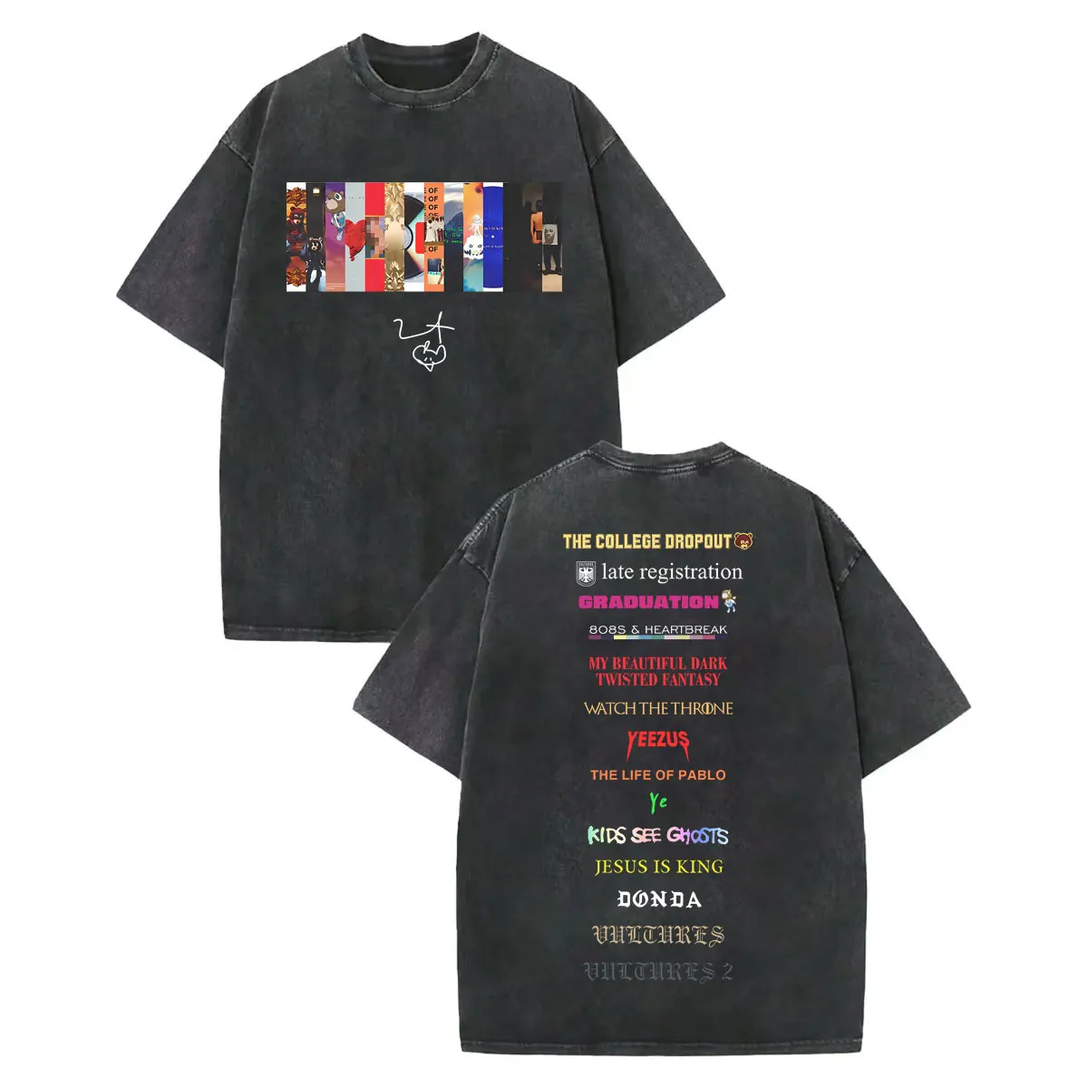

Vintage Washed Rapper Kanye West Album Merch T-shirt Men Women Clothing Fashion Hip Hop T Shirt Summer Casual Cotton T-shirts