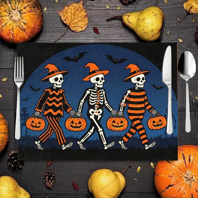 VIKAMA 2/4/6pcs Halloween Meal Mat Pumpkin Head Wizard Skeleton Witch Ghost Owl Bat Table Mat Desktop Decoration
