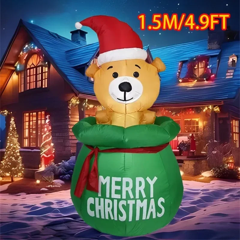 

Inflatable Toys Christmas Style Decorations Bear in Bag Built-in LEDs Inflated Model Outdoor Ornament Xmas Party Garden Decor