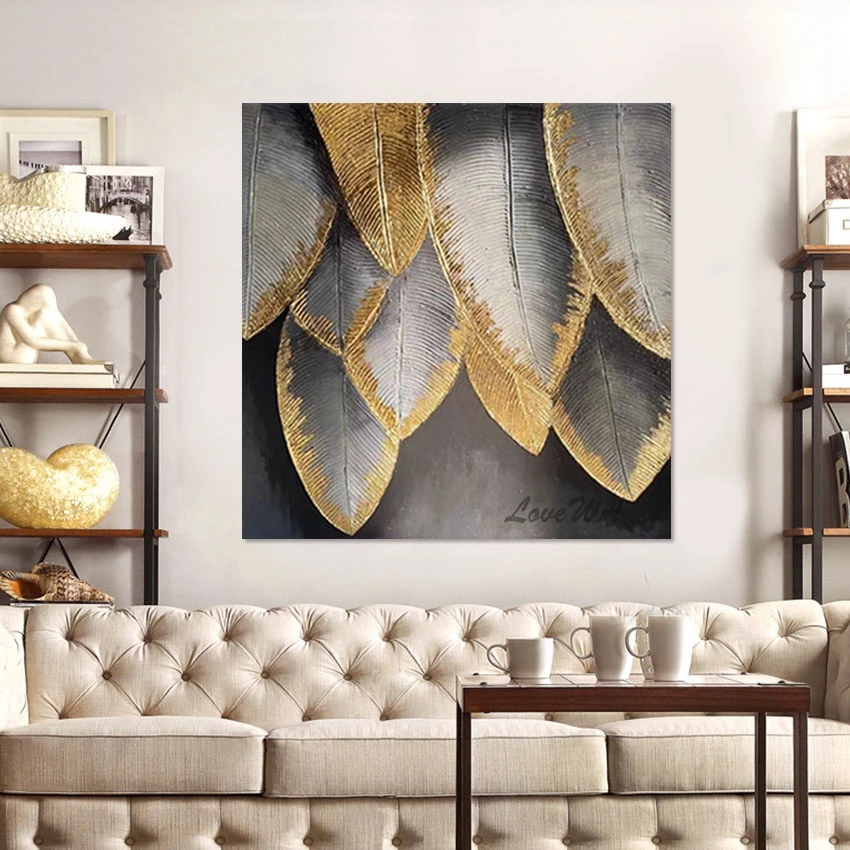 

Canvas Wall Art Painting Wholesale Of 3d Pictures Gold Foil Design Plant Leaf Hand Drawing Abstract No Framed Home Decor Artwork