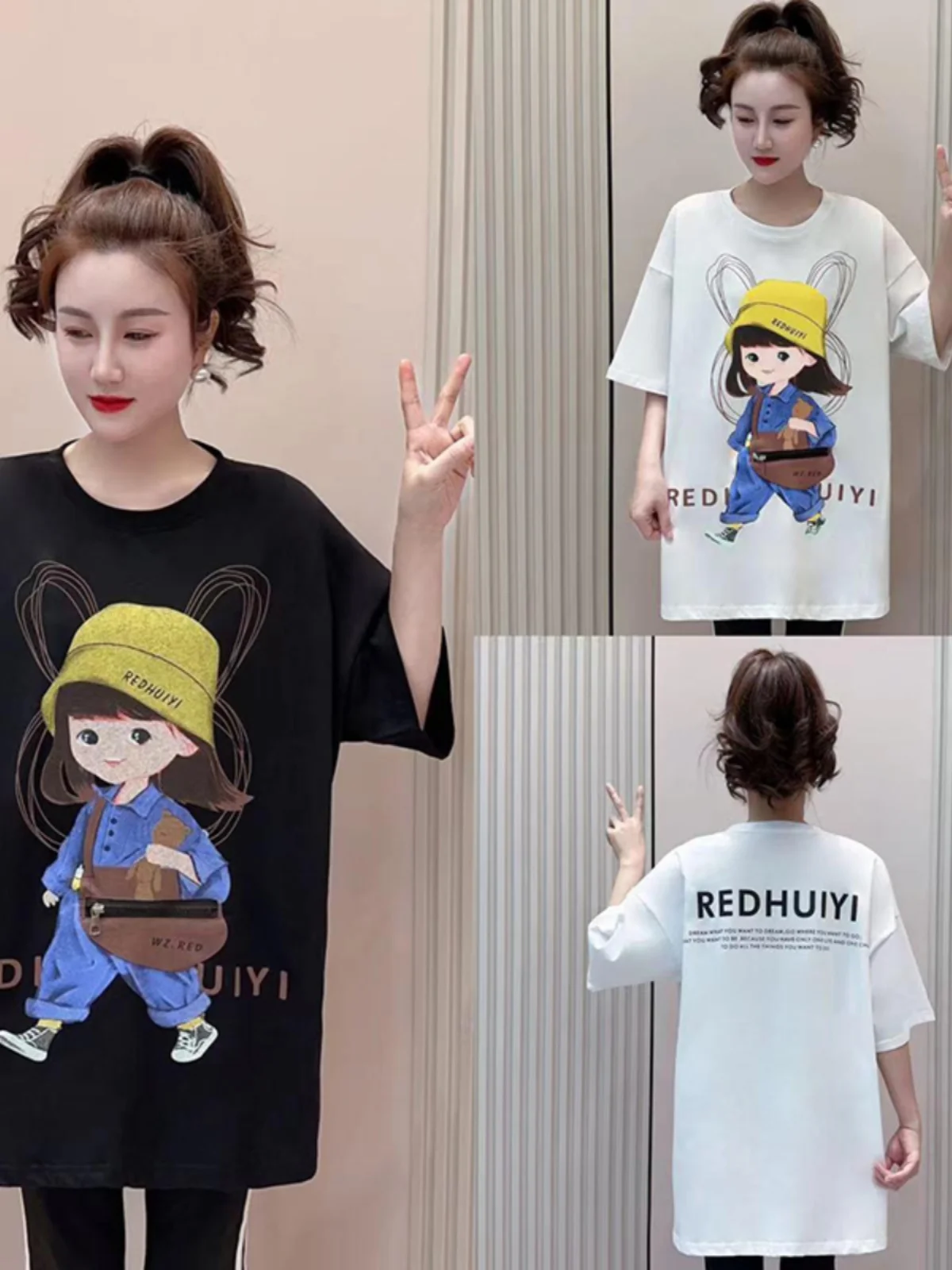 

Girls Casual ort Sve T-irt Pure Cotton Loose Fit Summer Versatile Open Split Top with Zipper ket Design Korean Sle