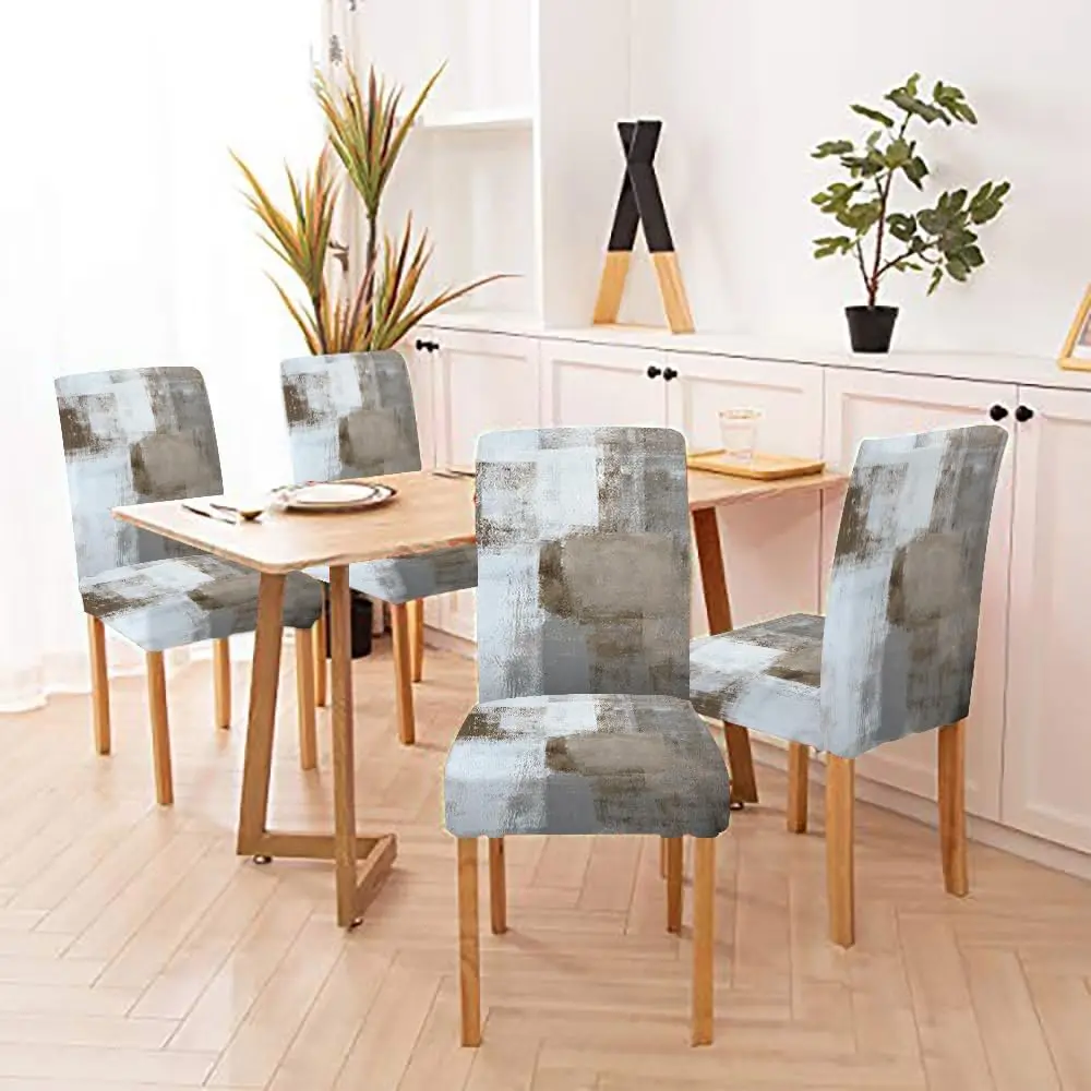 Brown Grey Dining Chair Cover 1 Pc, Stretch Removable Slipcover Washable Seat Protector for Dining Room Kitchen Hotel