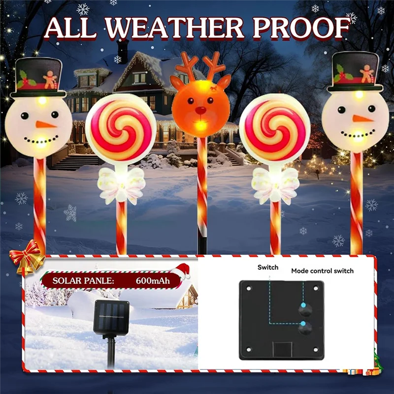 

A89X 10 Pcs Solar Christmas Decoration Lights 8 Light Modes Lighted IP65 Waterproof Xmas Decor Light Garden Yard Walkway